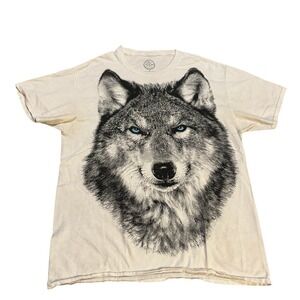 DOM Wolf Graphic Print Crew Neck Short‎ Sleeve T-Shirt White Medium Nature